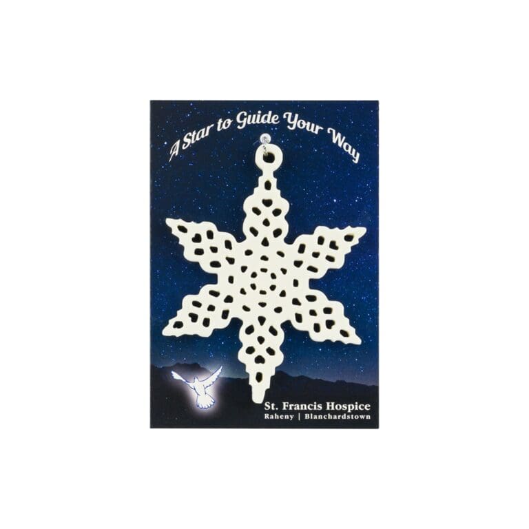 "A Star to Guide Your Way" Porcelain Decoration. The decoration is strung with a cotton string, which adds to the elegant simplicity of the decoration. This will look lovely on a Christmas Tree or a window all year around. Lightweight & perfect for posting.