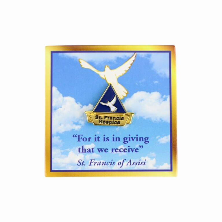 St Francis Hospice Pin- beautifully designed containing the SFH dove against a navy blue background